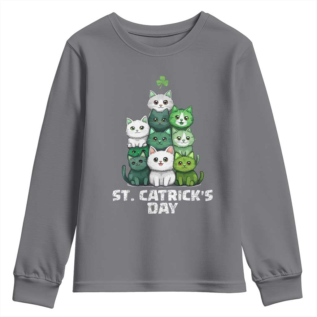 St. Patrick's Day Irish Cat Youth Sweatshirt Cute Cats Saint Pattys TS10 Charcoal Print Your Wear