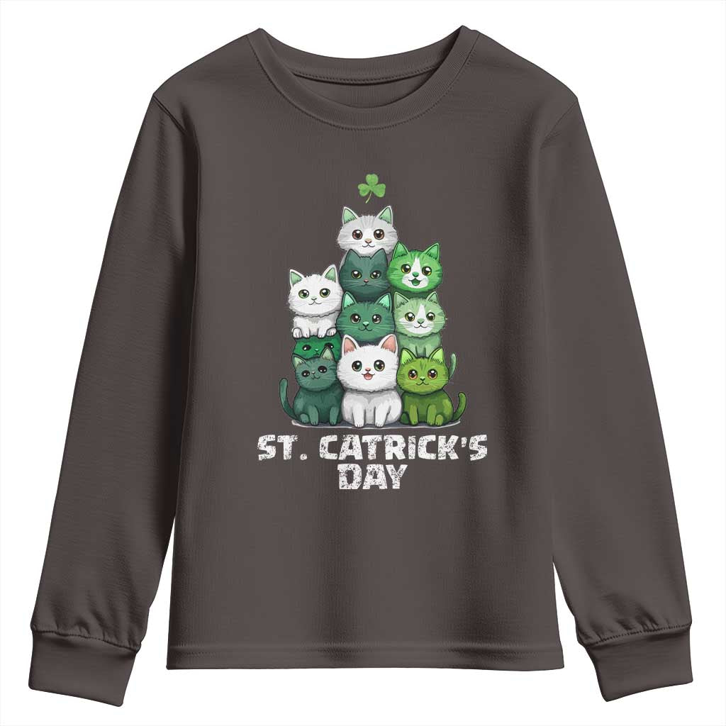 St. Patrick's Day Irish Cat Youth Sweatshirt Cute Cats Saint Pattys TS10 Dark Chocolate Print Your Wear