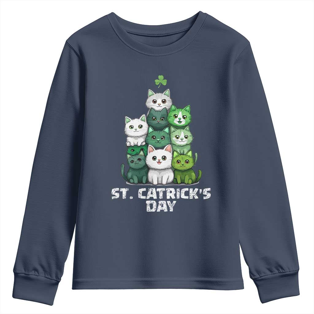 St. Patrick's Day Irish Cat Youth Sweatshirt Cute Cats Saint Pattys TS10 Navy Print Your Wear