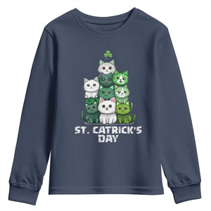 St. Patrick's Day Irish Cat Youth Sweatshirt Cute Cats Saint Pattys TS10 Navy Print Your Wear