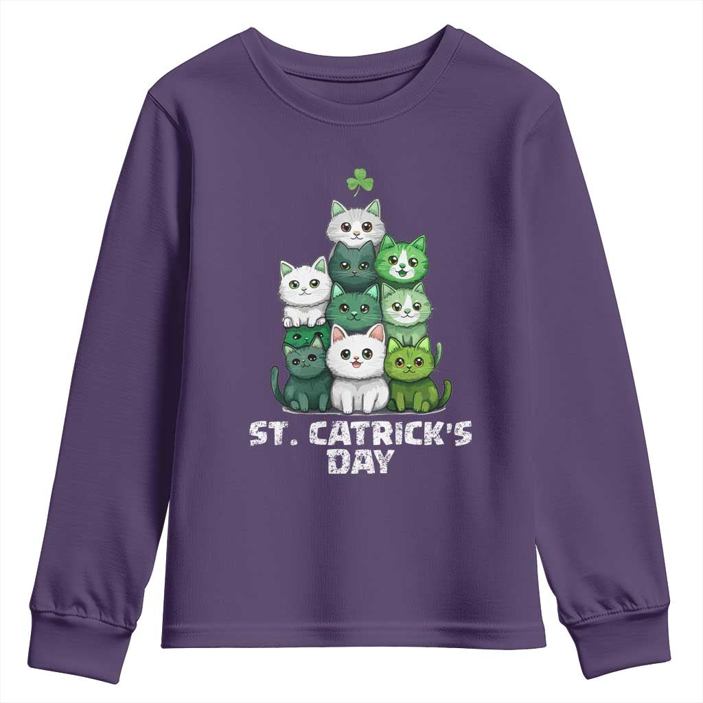 St. Patrick's Day Irish Cat Youth Sweatshirt Cute Cats Saint Pattys TS10 Purple Print Your Wear