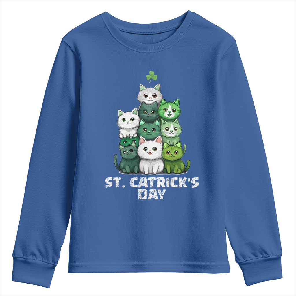St. Patrick's Day Irish Cat Youth Sweatshirt Cute Cats Saint Pattys TS10 Royal Blue Print Your Wear