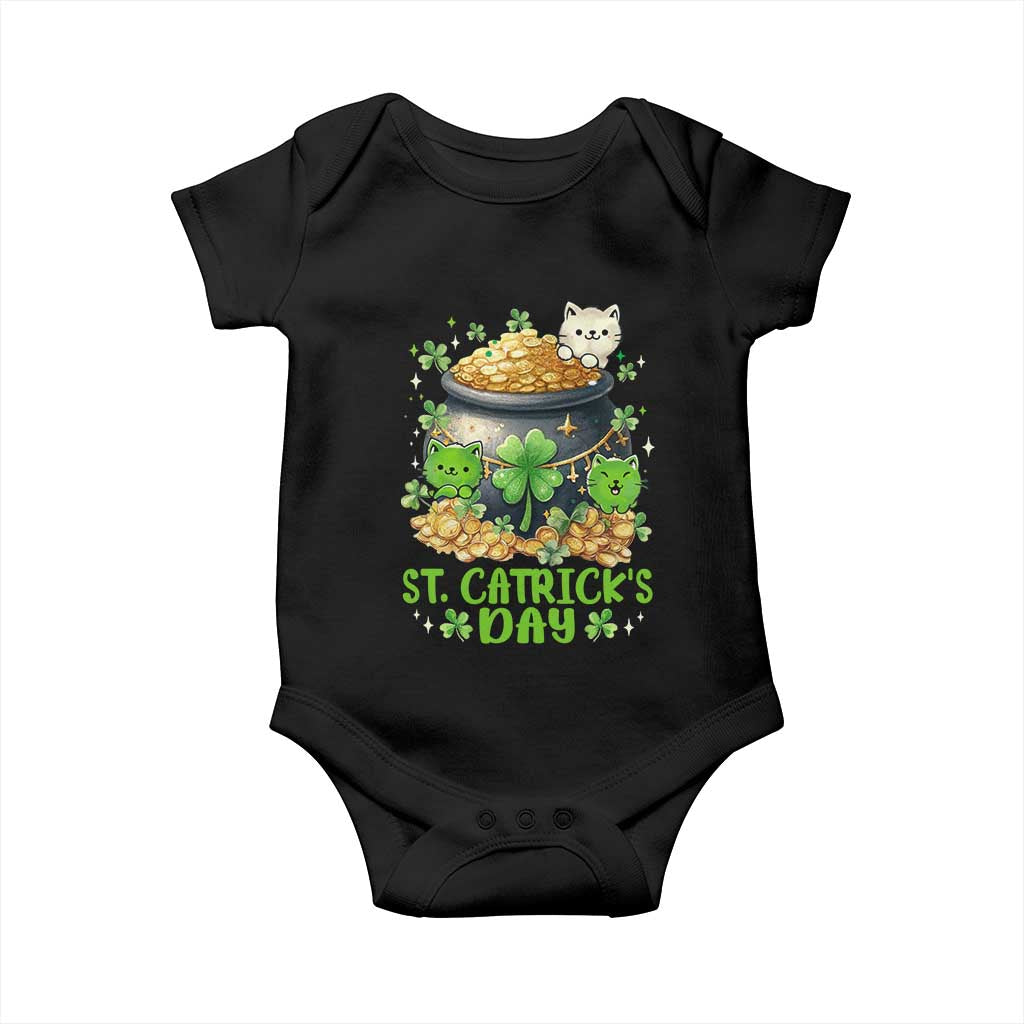 Cats St Patricks Day Baby Onesie Pot Of Gold Kitty Lover Lucky Irish TS10 Black Print Your Wear