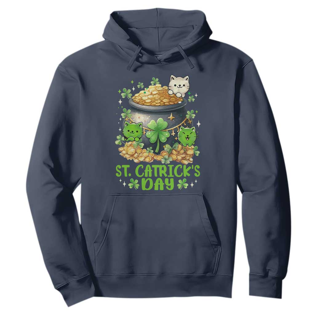 Cats St Patricks Day Hoodie Pot Of Gold Kitty Lover Lucky Irish TS10 Navy Print Your Wear