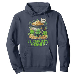 Cats St Patricks Day Hoodie Pot Of Gold Kitty Lover Lucky Irish TS10 Navy Print Your Wear