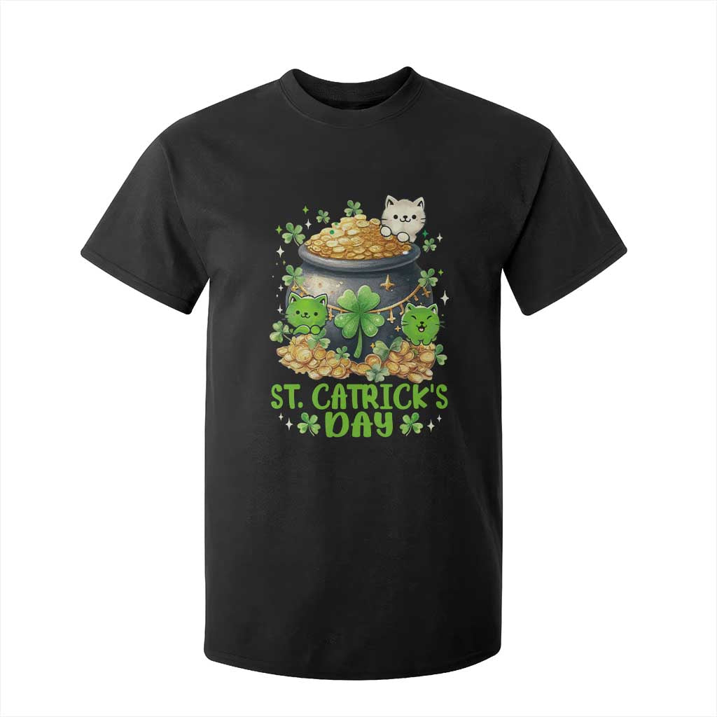 Cats St Patricks Day T Shirt For Kid Pot Of Gold Kitty Lover Lucky Irish TS10 Black Print Your Wear