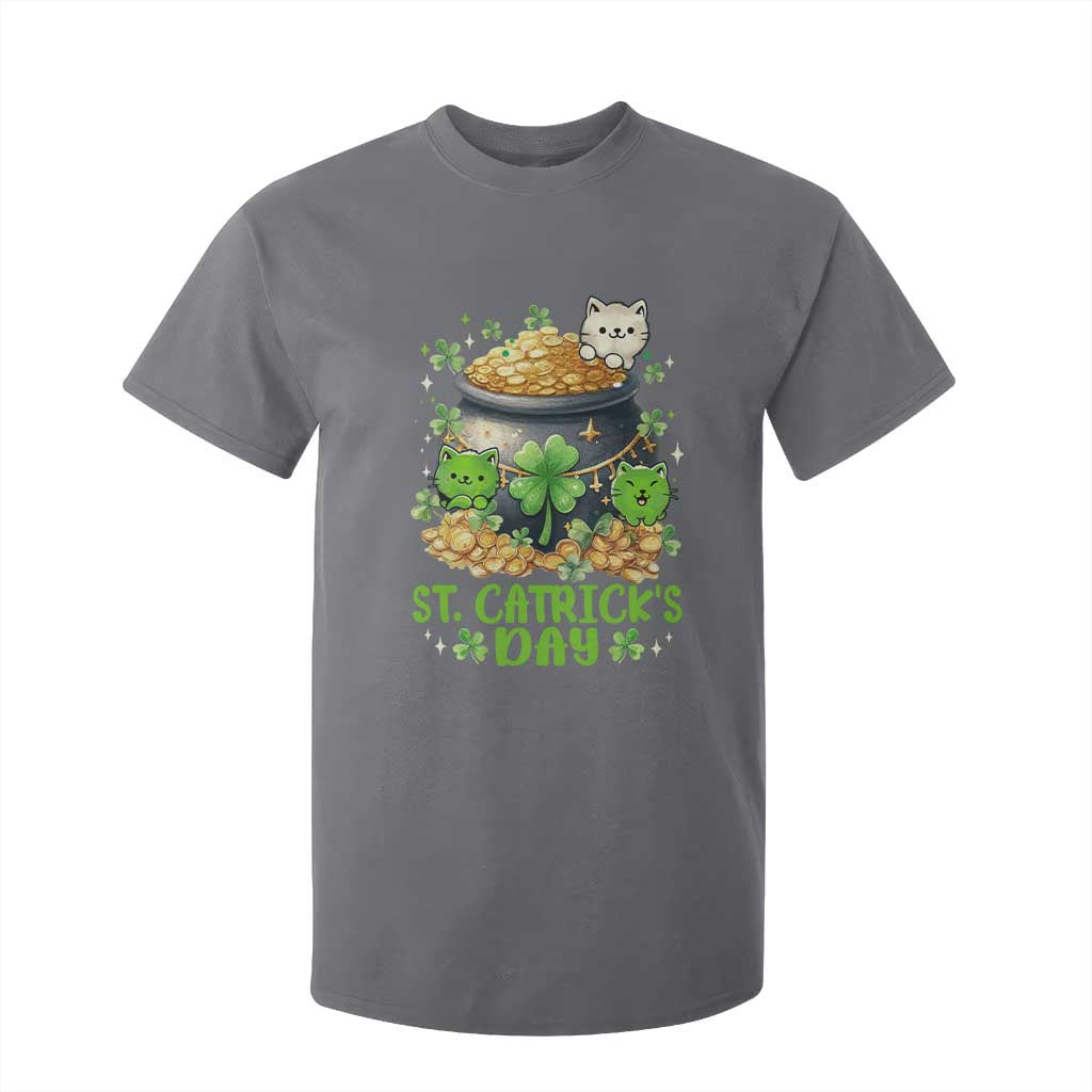 Cats St Patricks Day T Shirt For Kid Pot Of Gold Kitty Lover Lucky Irish TS10 Charcoal Print Your Wear