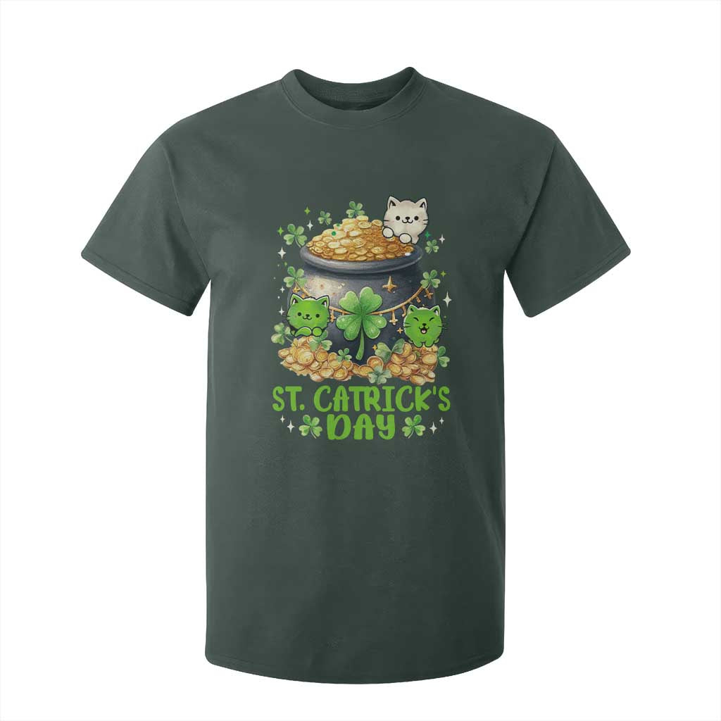 Cats St Patricks Day T Shirt For Kid Pot Of Gold Kitty Lover Lucky Irish TS10 Dark Forest Green Print Your Wear