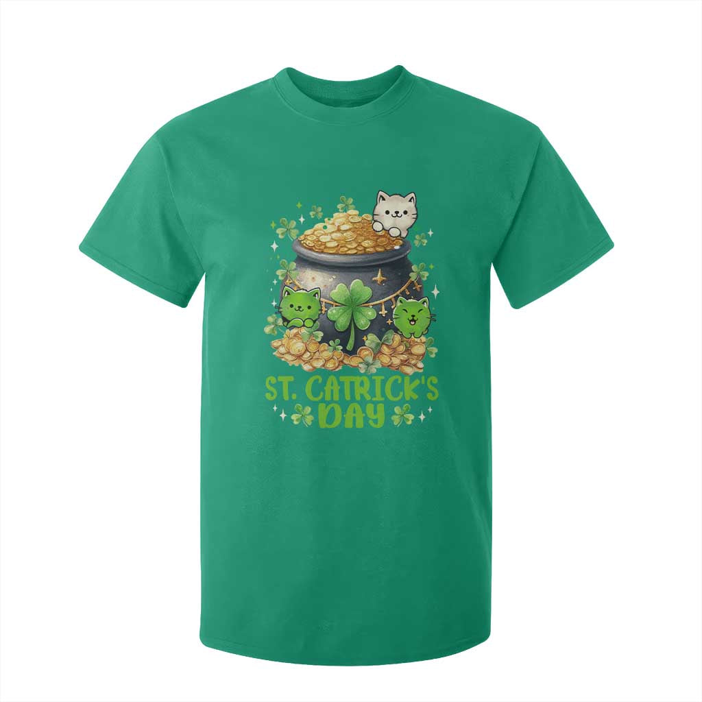 Cats St Patricks Day T Shirt For Kid Pot Of Gold Kitty Lover Lucky Irish TS10 Irish Green Print Your Wear