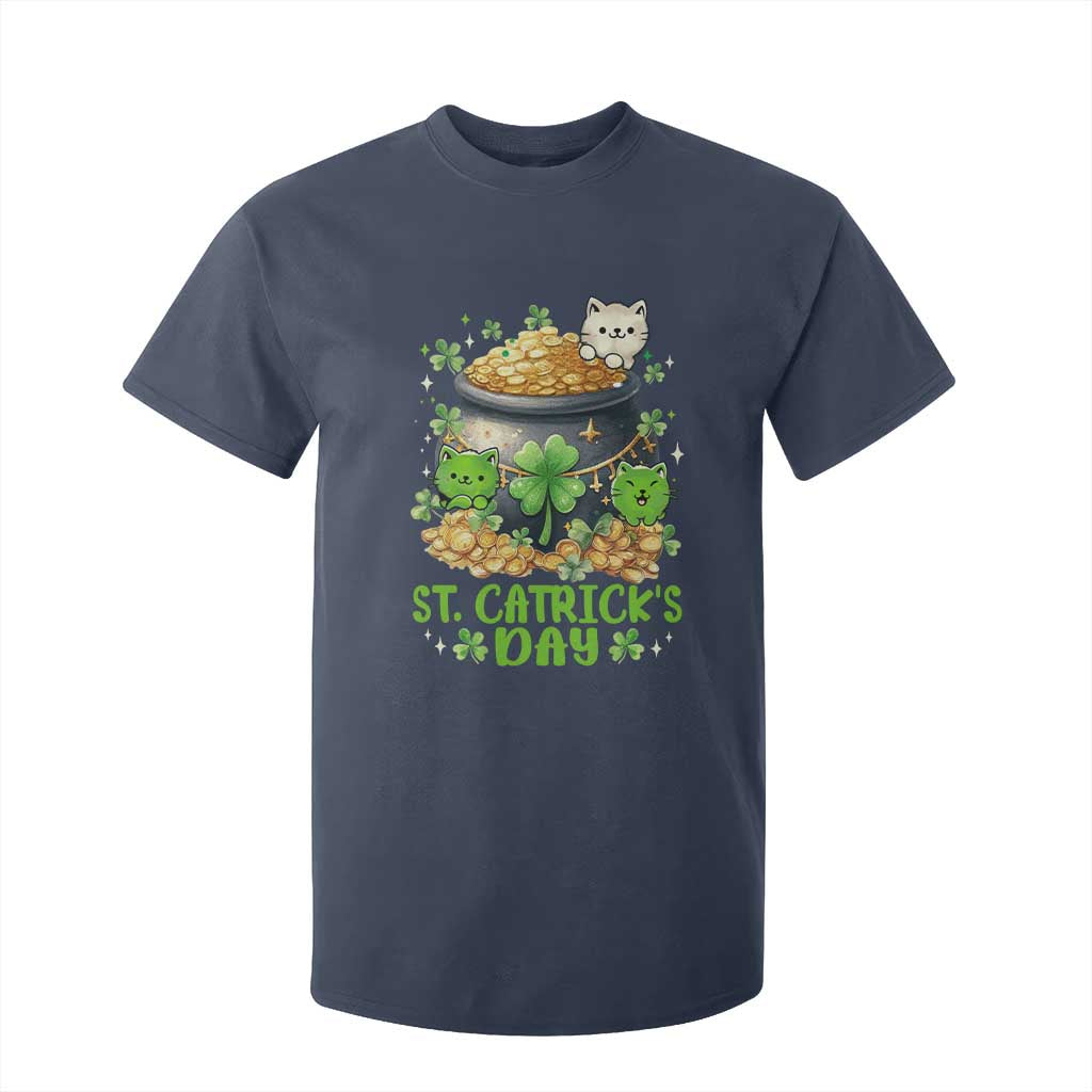 Cats St Patricks Day T Shirt For Kid Pot Of Gold Kitty Lover Lucky Irish TS10 Navy Print Your Wear