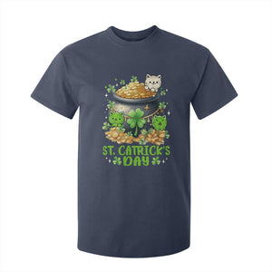 Cats St Patricks Day T Shirt For Kid Pot Of Gold Kitty Lover Lucky Irish TS10 Navy Print Your Wear