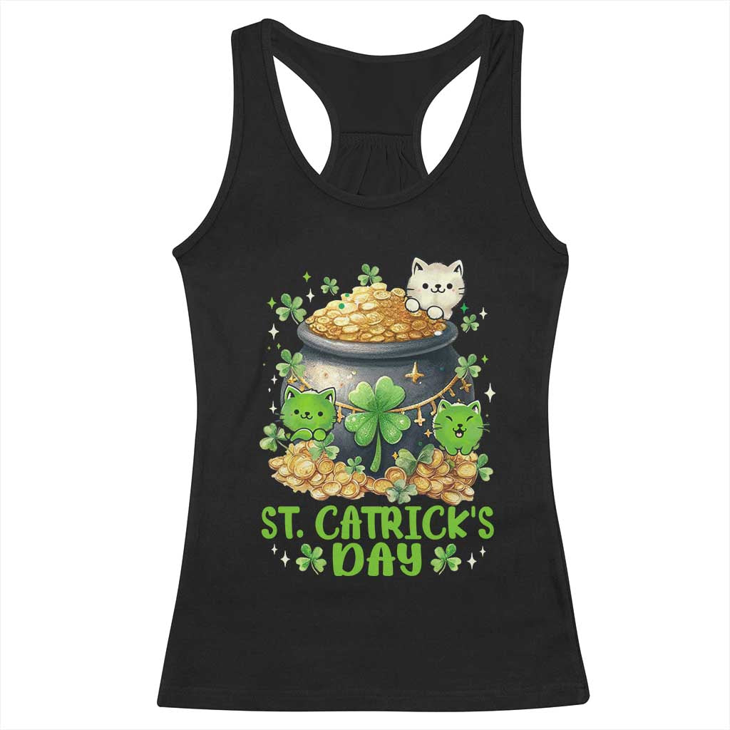 Cats St Patricks Day Racerback Tank Top Pot Of Gold Kitty Lover Lucky Irish TS10 Black Print Your Wear