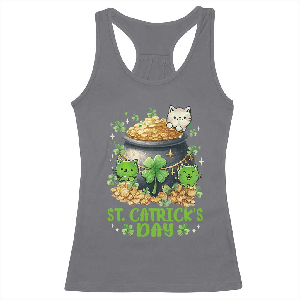 Cats St Patricks Day Racerback Tank Top Pot Of Gold Kitty Lover Lucky Irish TS10 Charcoal Print Your Wear