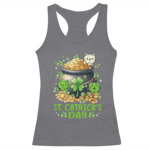 Cats St Patricks Day Racerback Tank Top Pot Of Gold Kitty Lover Lucky Irish TS10 Charcoal Print Your Wear