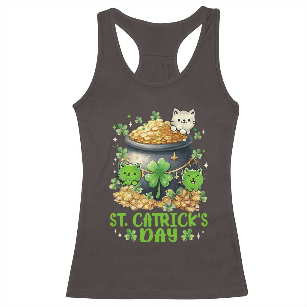 Cats St Patricks Day Racerback Tank Top Pot Of Gold Kitty Lover Lucky Irish TS10 Dark Chocolate Print Your Wear