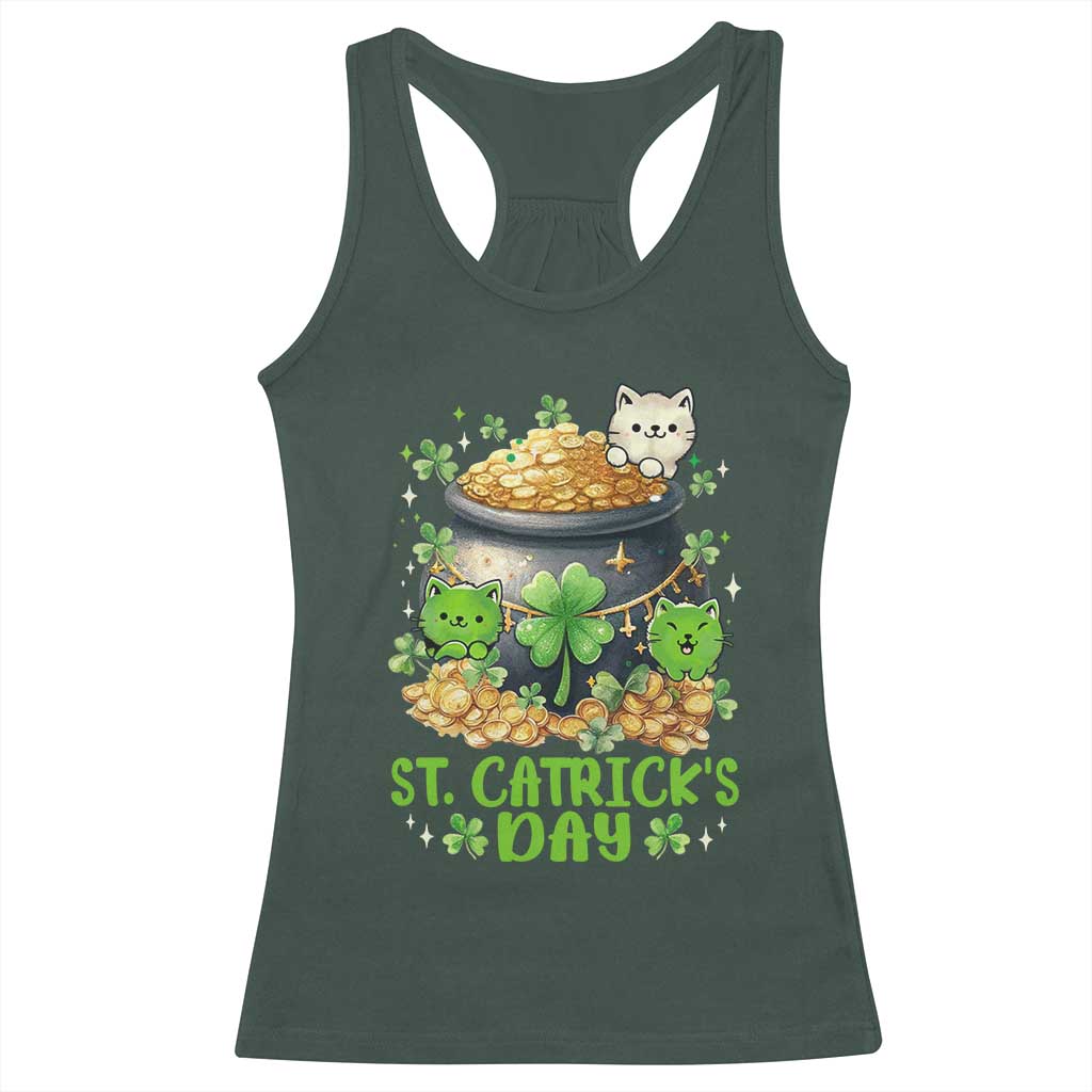 Cats St Patricks Day Racerback Tank Top Pot Of Gold Kitty Lover Lucky Irish TS10 Dark Forest Green Print Your Wear