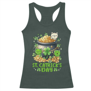 Cats St Patricks Day Racerback Tank Top Pot Of Gold Kitty Lover Lucky Irish TS10 Dark Forest Green Print Your Wear