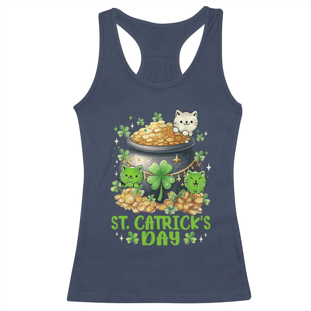Cats St Patricks Day Racerback Tank Top Pot Of Gold Kitty Lover Lucky Irish TS10 Navy Print Your Wear