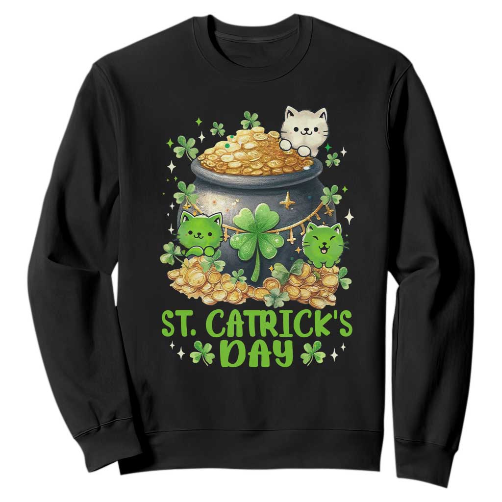 Cats St Patricks Day Sweatshirt Pot Of Gold Kitty Lover Lucky Irish TS10 Black Print Your Wear