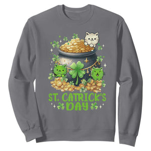 Cats St Patricks Day Sweatshirt Pot Of Gold Kitty Lover Lucky Irish TS10 Charcoal Print Your Wear