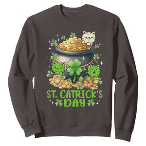 Cats St Patricks Day Sweatshirt Pot Of Gold Kitty Lover Lucky Irish TS10 Dark Chocolate Print Your Wear