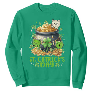 Cats St Patricks Day Sweatshirt Pot Of Gold Kitty Lover Lucky Irish TS10 Irish Green Print Your Wear