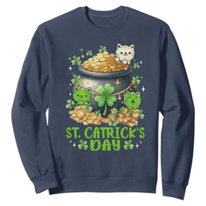 Cats St Patricks Day Sweatshirt Pot Of Gold Kitty Lover Lucky Irish TS10 Navy Print Your Wear