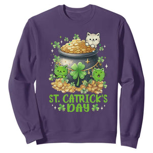 Cats St Patricks Day Sweatshirt Pot Of Gold Kitty Lover Lucky Irish TS10 Purple Print Your Wear