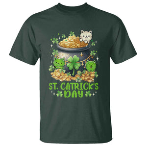 Cats St Patricks Day T Shirt Pot Of Gold Kitty Lover Lucky Irish TS10 Dark Forest Green Print Your Wear