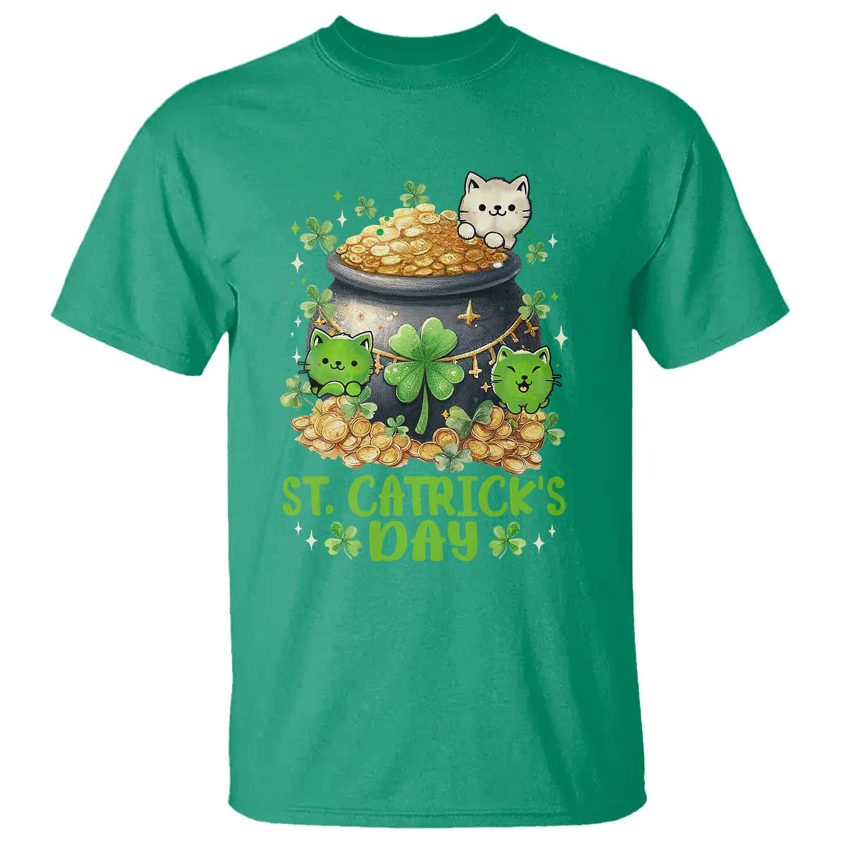 Cats St Patricks Day T Shirt Pot Of Gold Kitty Lover Lucky Irish TS10 Irish Green Print Your Wear