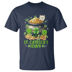 Cats St Patricks Day T Shirt Pot Of Gold Kitty Lover Lucky Irish TS10 Navy Print Your Wear