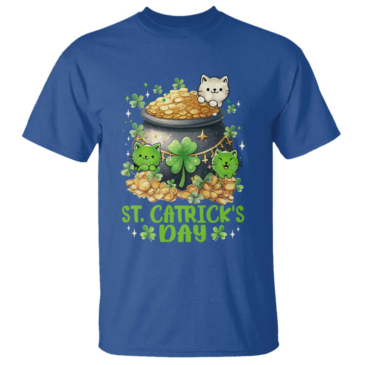 Cats St Patricks Day T Shirt Pot Of Gold Kitty Lover Lucky Irish TS10 Royal Blue Print Your Wear
