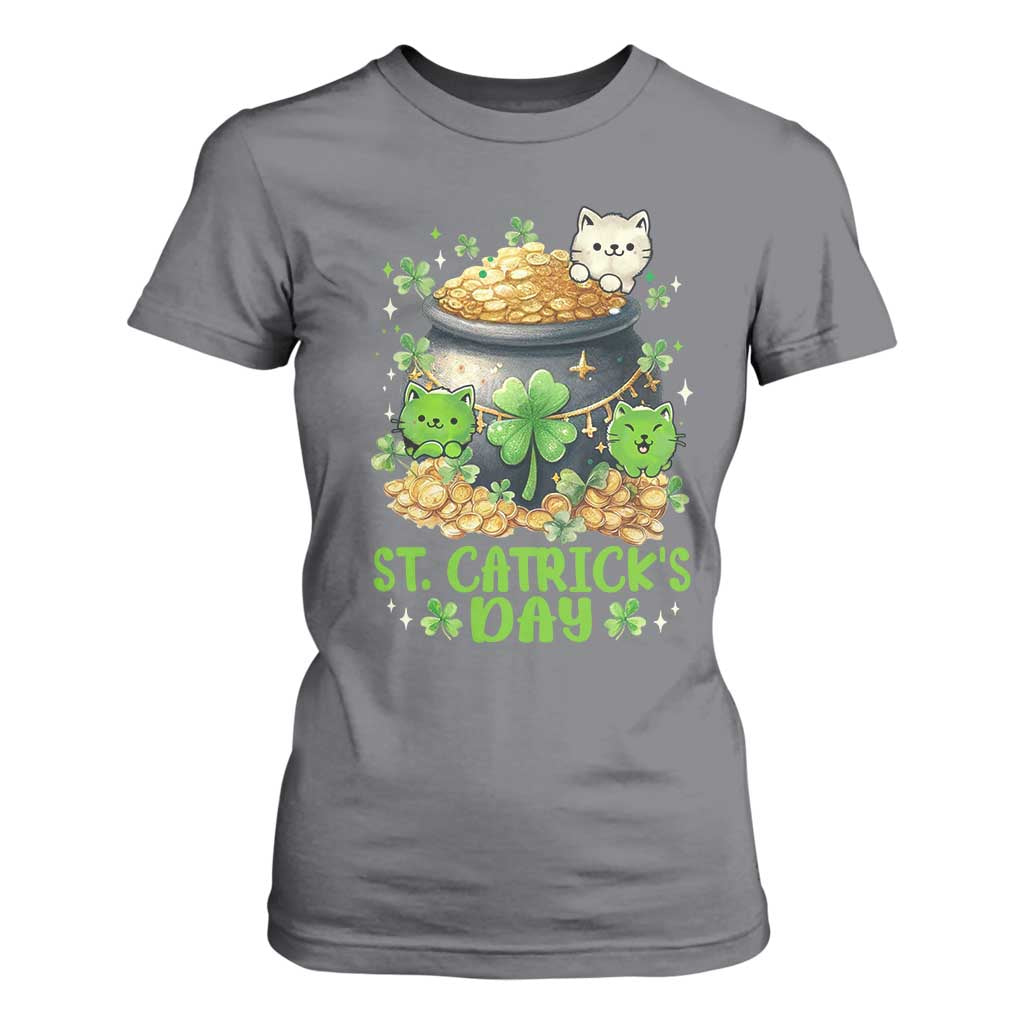 Cats St Patricks Day T Shirt For Women Pot Of Gold Kitty Lover Lucky Irish TS10 Charcoal Print Your Wear