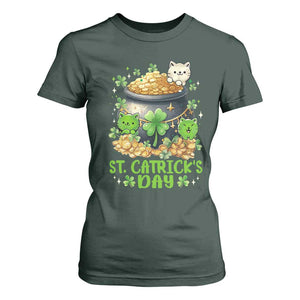 Cats St Patricks Day T Shirt For Women Pot Of Gold Kitty Lover Lucky Irish TS10 Dark Forest Green Print Your Wear