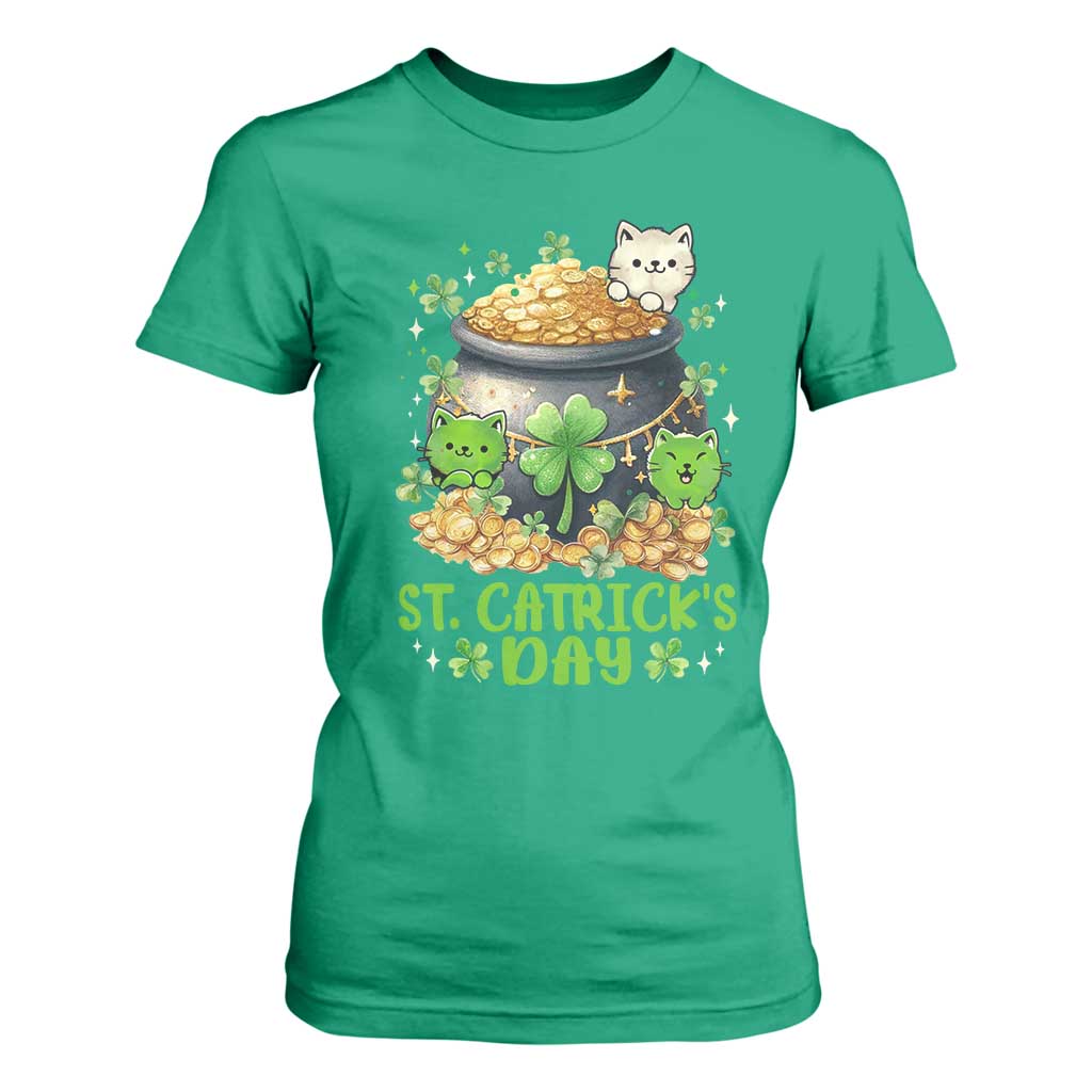 Cats St Patricks Day T Shirt For Women Pot Of Gold Kitty Lover Lucky Irish TS10 Irish Green Print Your Wear