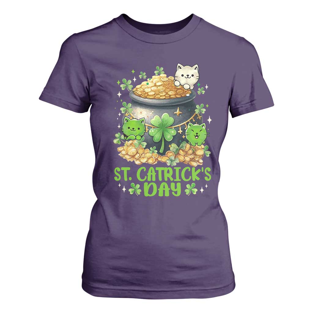 Cats St Patricks Day T Shirt For Women Pot Of Gold Kitty Lover Lucky Irish TS10 Purple Print Your Wear