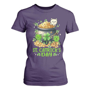 Cats St Patricks Day T Shirt For Women Pot Of Gold Kitty Lover Lucky Irish TS10 Purple Print Your Wear