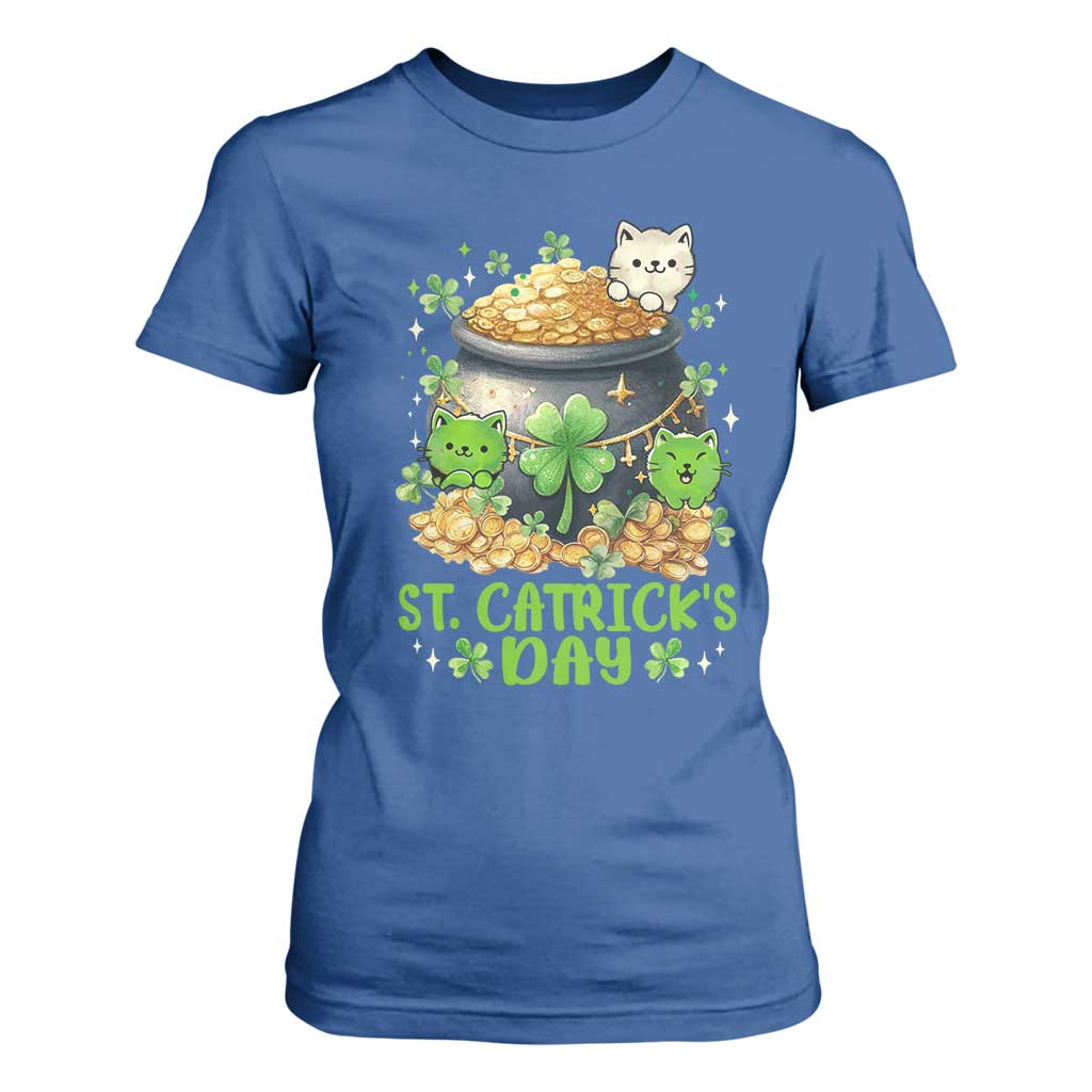 Cats St Patricks Day T Shirt For Women Pot Of Gold Kitty Lover Lucky Irish TS10 Royal Blue Print Your Wear