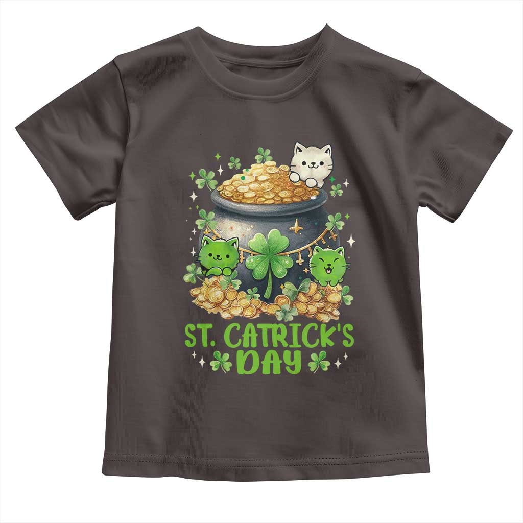 Cats St Patricks Day Toddler T Shirt Pot Of Gold Kitty Lover Lucky Irish TS10 Dark Chocolate Print Your Wear