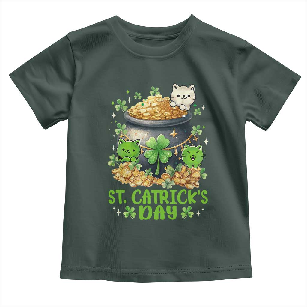 Cats St Patricks Day Toddler T Shirt Pot Of Gold Kitty Lover Lucky Irish TS10 Dark Forest Green Print Your Wear