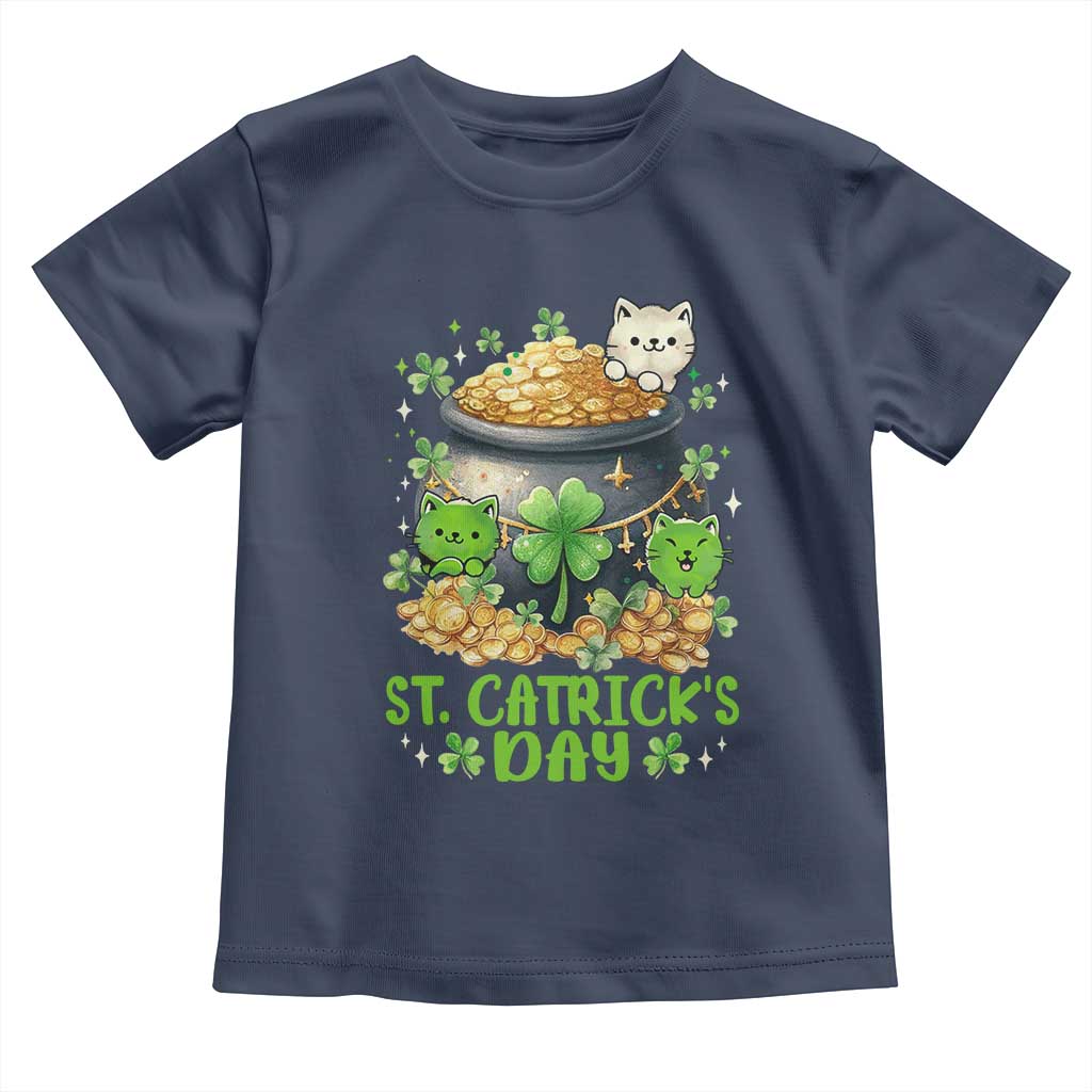 Cats St Patricks Day Toddler T Shirt Pot Of Gold Kitty Lover Lucky Irish TS10 Navy Print Your Wear