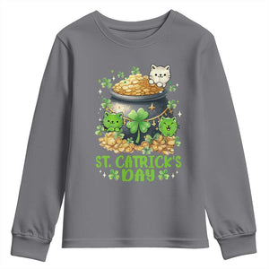 Cats St Patricks Day Youth Sweatshirt Pot Of Gold Kitty Lover Lucky Irish TS10 Charcoal Print Your Wear