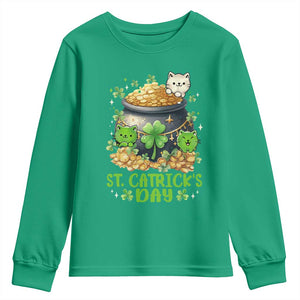 Cats St Patricks Day Youth Sweatshirt Pot Of Gold Kitty Lover Lucky Irish TS10 Irish Green Print Your Wear
