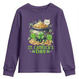 Cats St Patricks Day Youth Sweatshirt Pot Of Gold Kitty Lover Lucky Irish TS10 Purple Print Your Wear