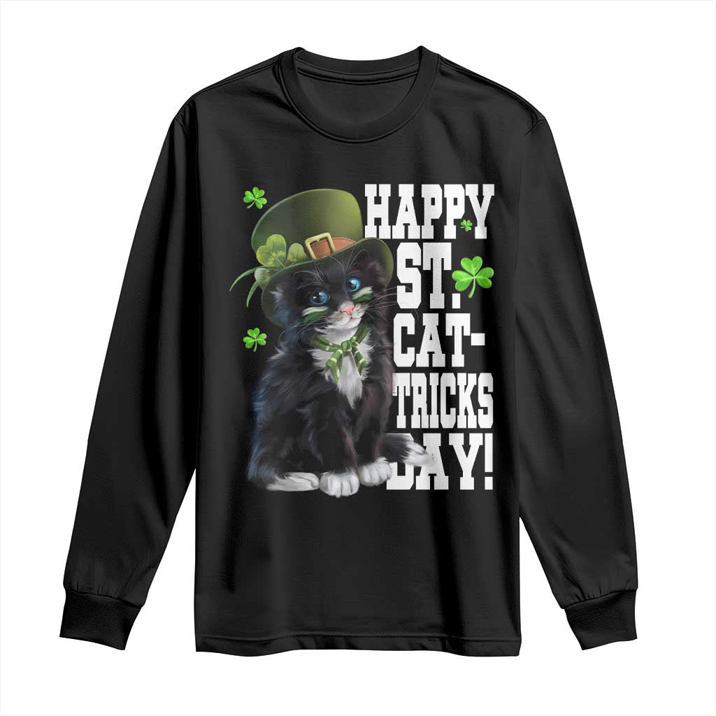 Shamrock Cat St Patricks Day Long Sleeve Shirt Kitty Mom Gift TS10 Black Print Your Wear