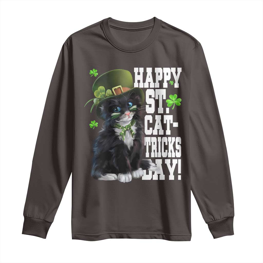 Shamrock Cat St Patricks Day Long Sleeve Shirt Kitty Mom Gift TS10 Dark Chocolate Print Your Wear