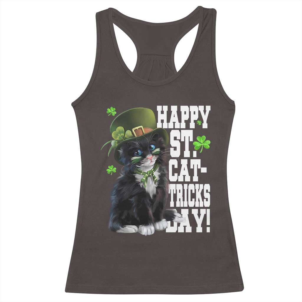 Shamrock Cat St Patricks Day Racerback Tank Top Kitty Mom Gift TS10 Dark Chocolate Print Your Wear