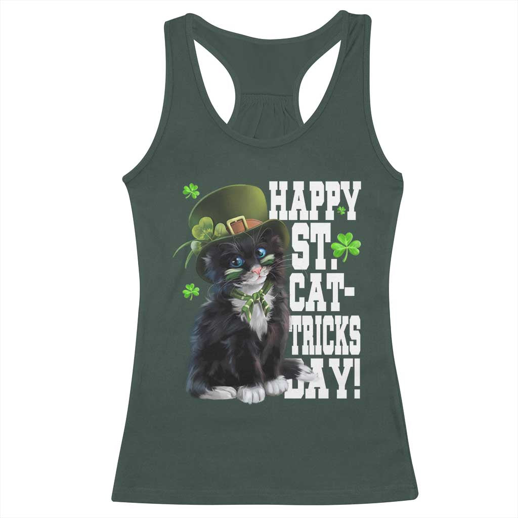 Shamrock Cat St Patricks Day Racerback Tank Top Kitty Mom Gift TS10 Dark Forest Green Print Your Wear