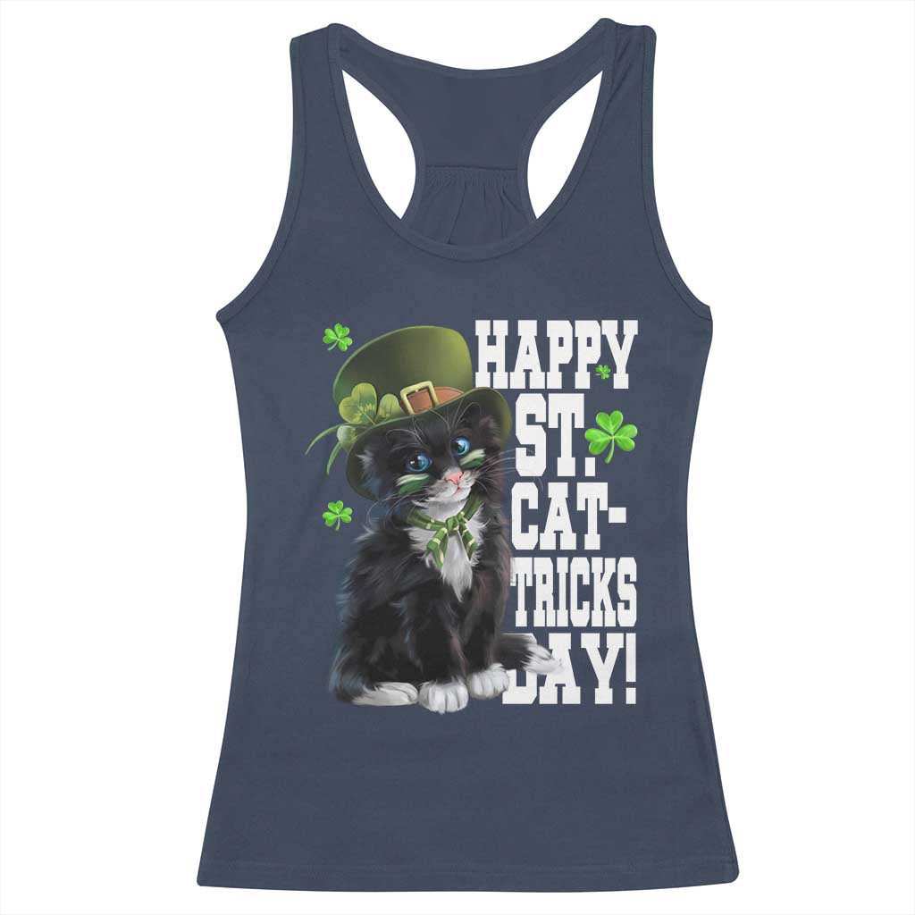 Shamrock Cat St Patricks Day Racerback Tank Top Kitty Mom Gift TS10 Navy Print Your Wear