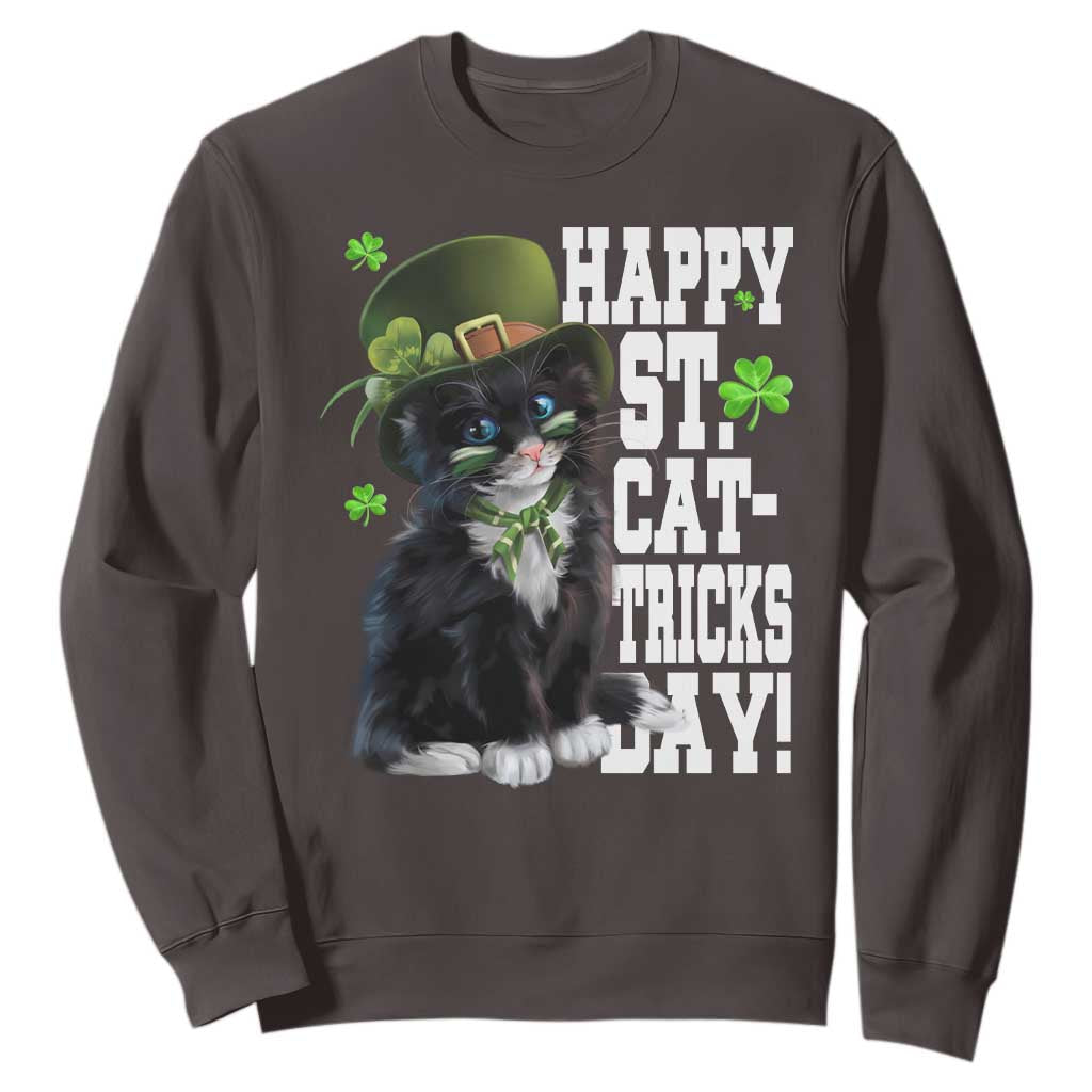 Shamrock Cat St Patricks Day Sweatshirt Kitty Mom Gift TS10 Dark Chocolate Print Your Wear